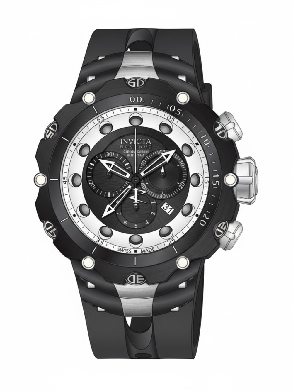Invicta Black and Silver Stainless Steel Chronograph Watch​